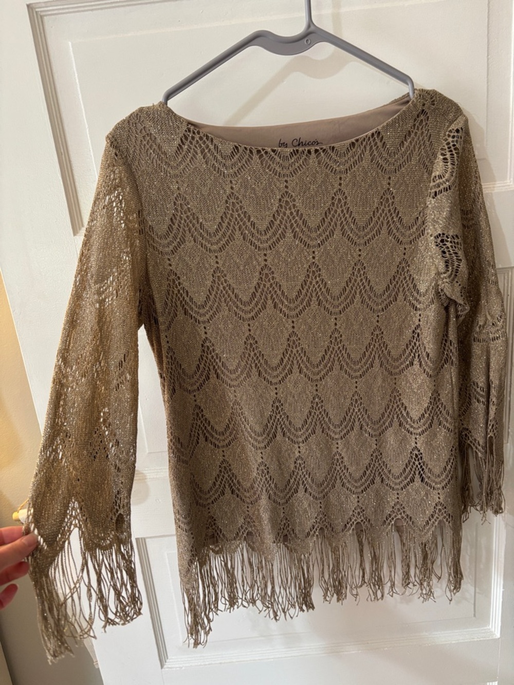 Chico's Metallic Taupe Openwork Top - Taupe